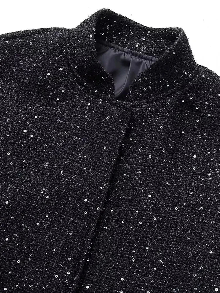 Veste courte noire scintillante à sequins