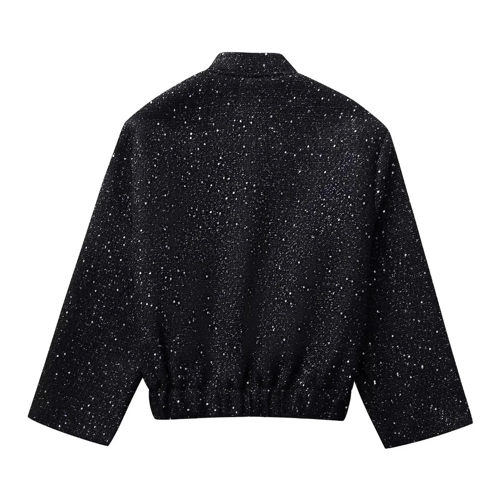 Veste courte noire scintillante à sequins