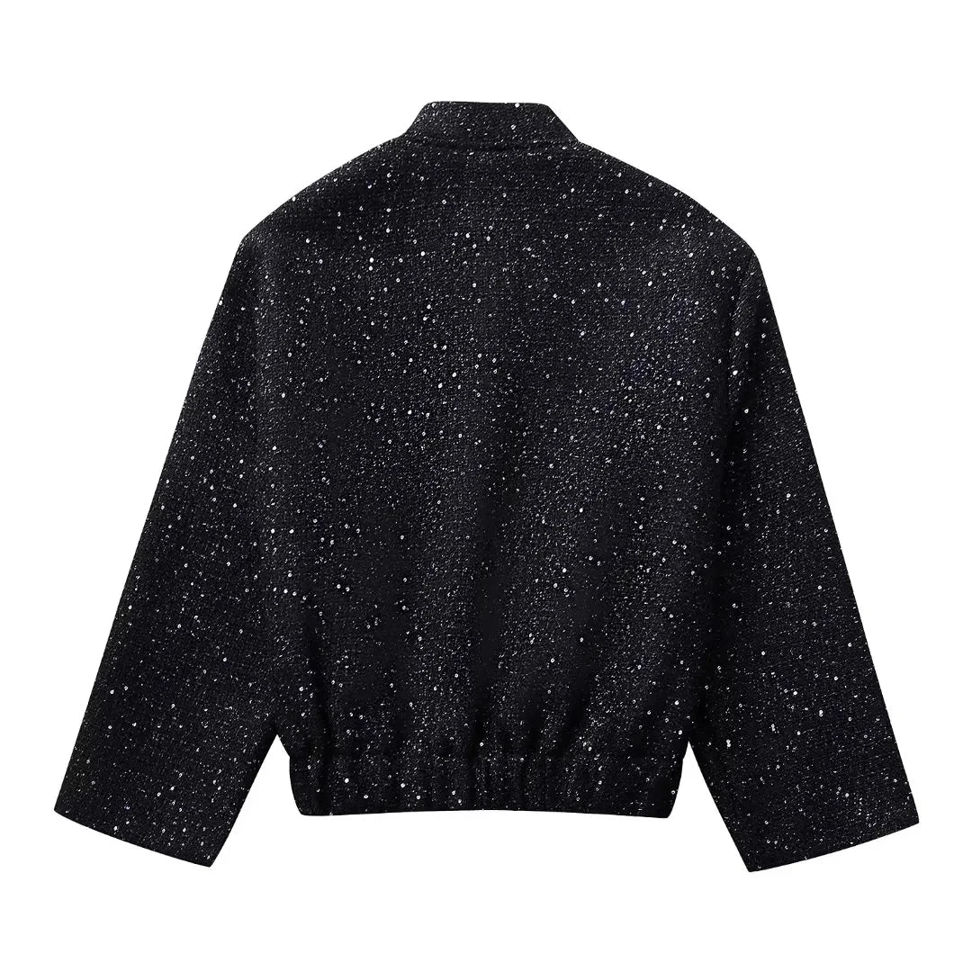 Veste courte noire scintillante à sequins
