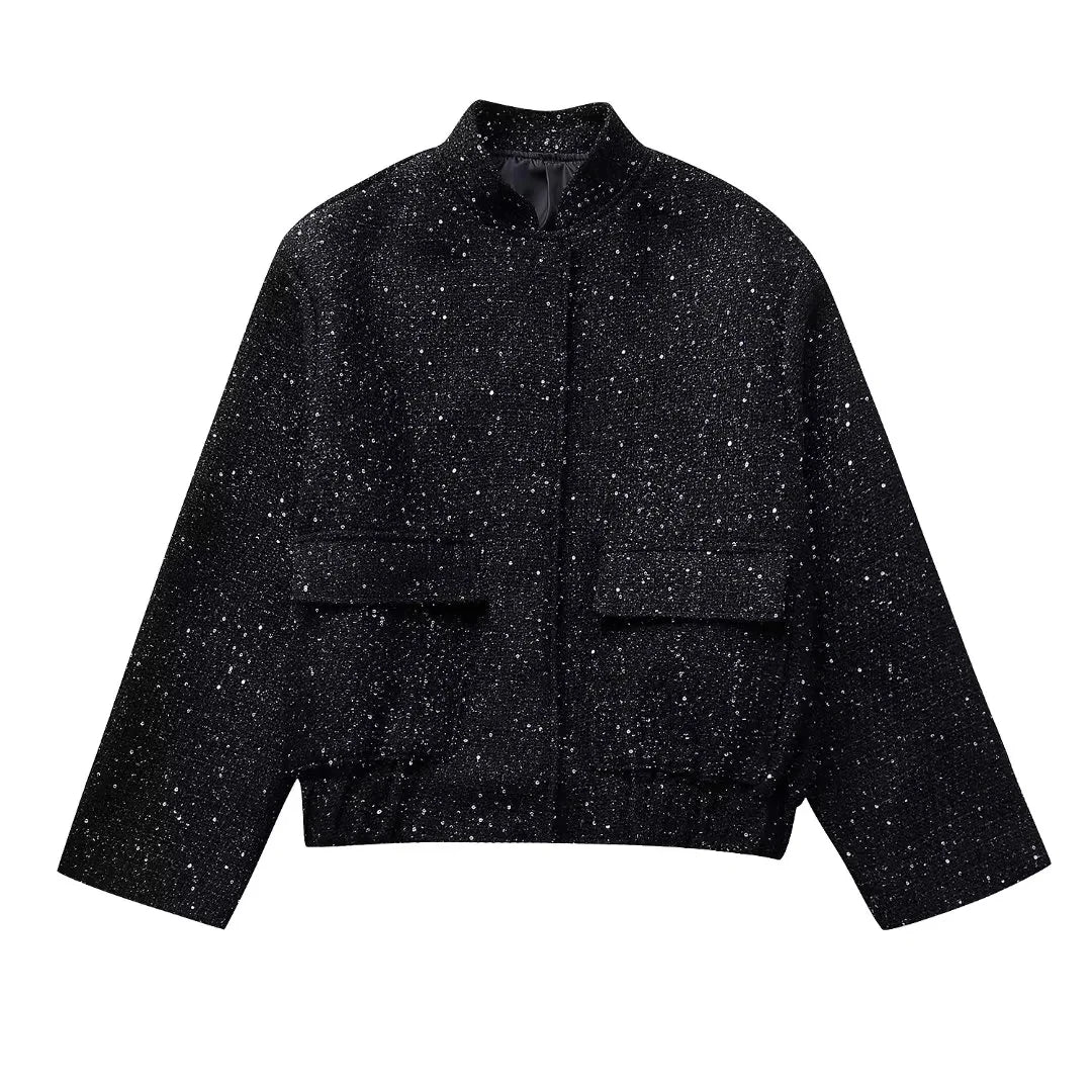 Veste courte noire scintillante à sequins