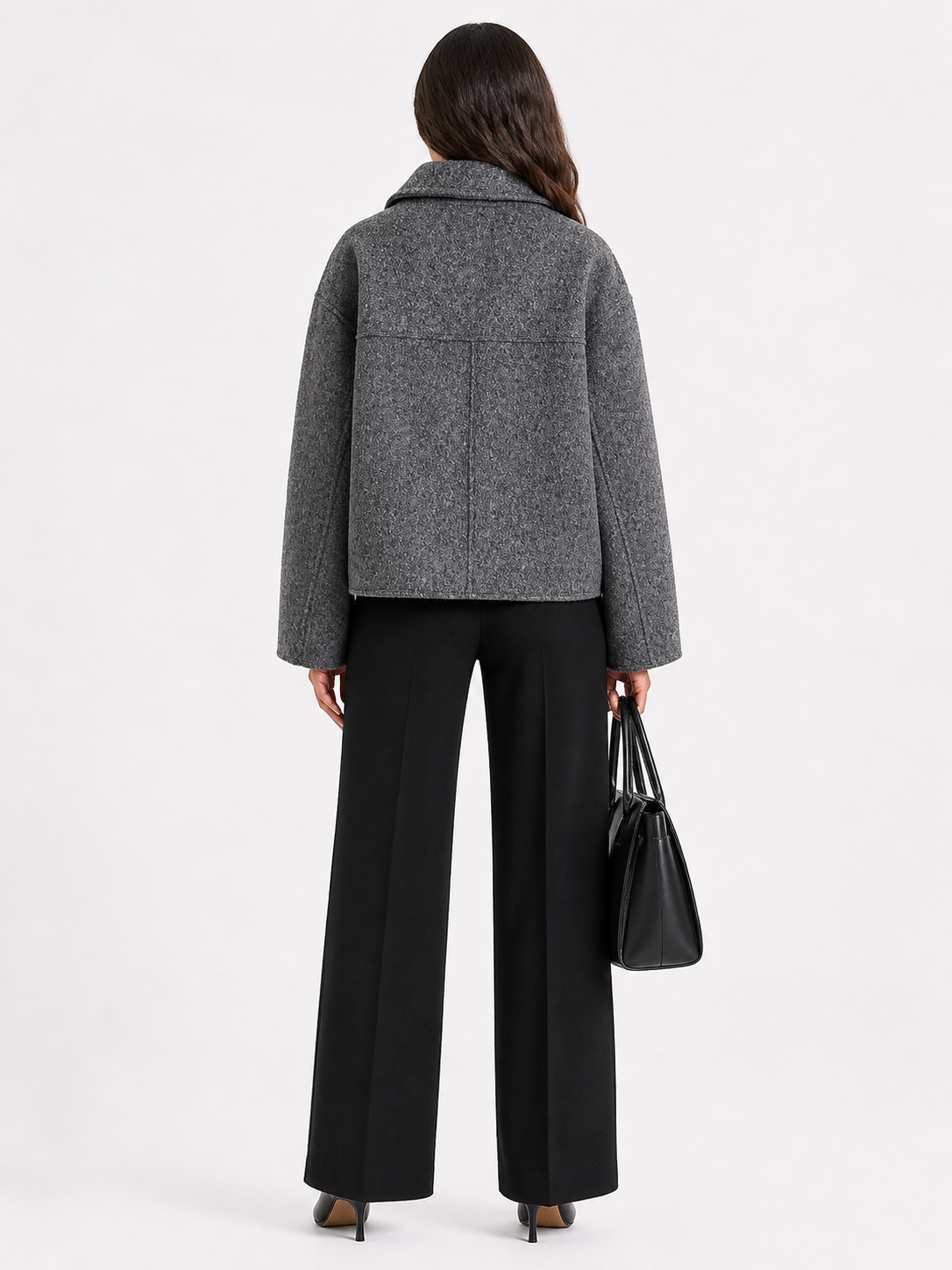 Veste courte en tweed gris structurée à poches