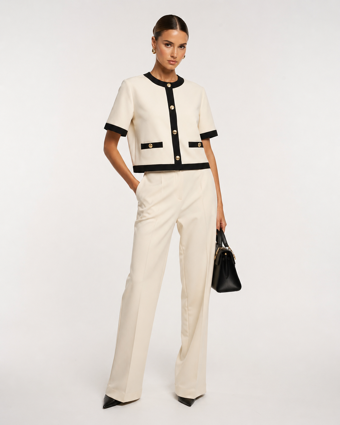 Ensemble blazer contrasté et pantalon droit