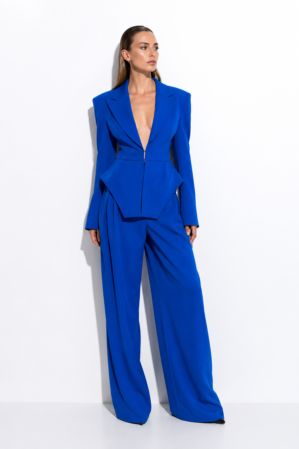 Ensemble blazer bleu luxe et pantalon large