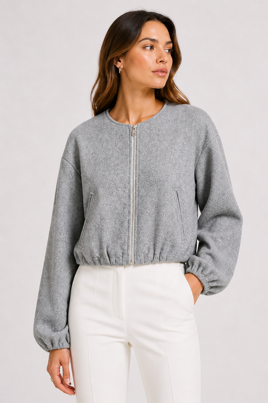 Veste bomber courte minimaliste à zip structuré