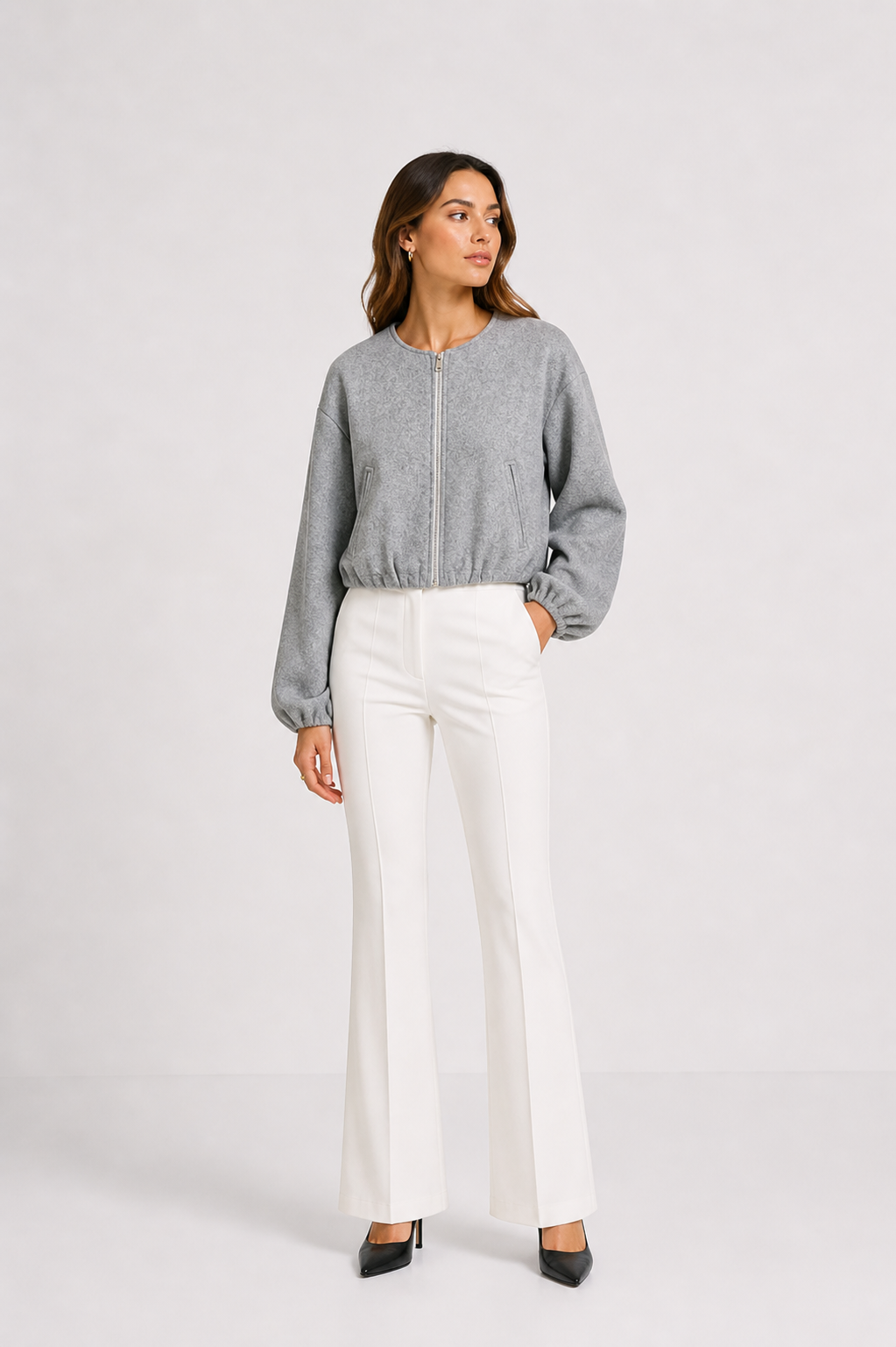 Veste bomber courte minimaliste à zip structuré