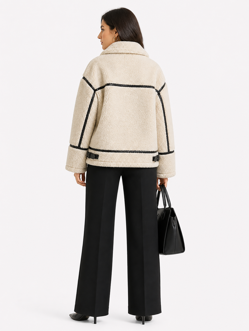 Veste courte effet shearling contrasté esprit contemporain