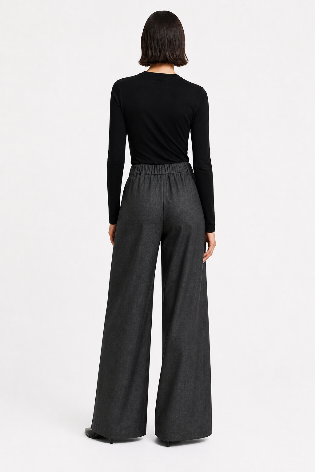 Pantalon large noir taille haute asymétrique structuré