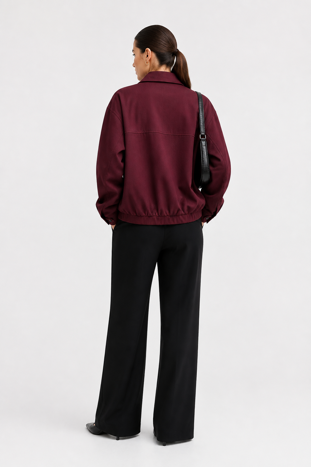 Veste zippée bordeaux à col structuré
