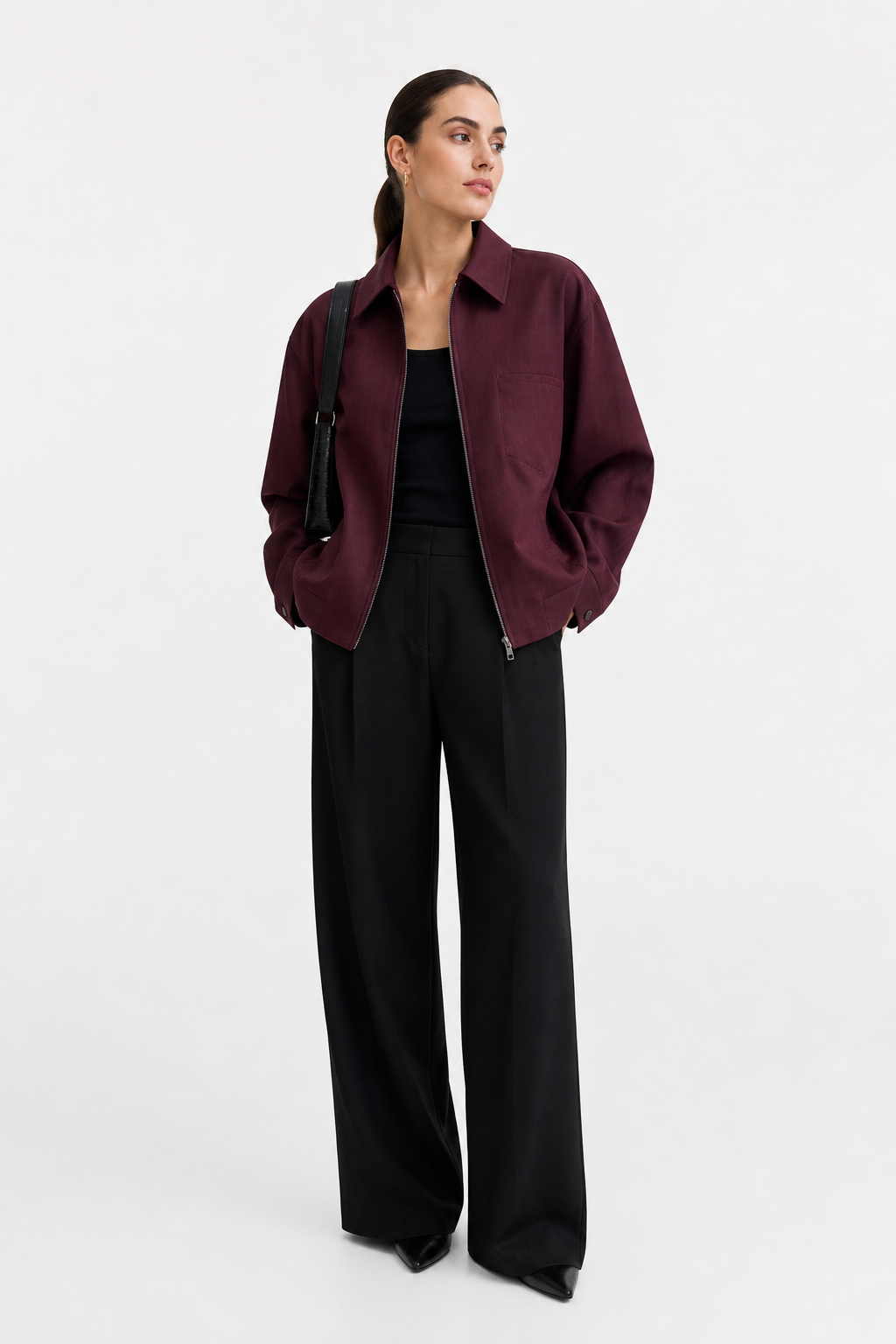 Veste zippée bordeaux à col structuré
