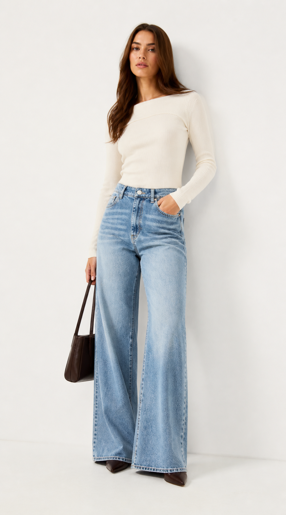 Jean baggy taille haute coupe large bleu
