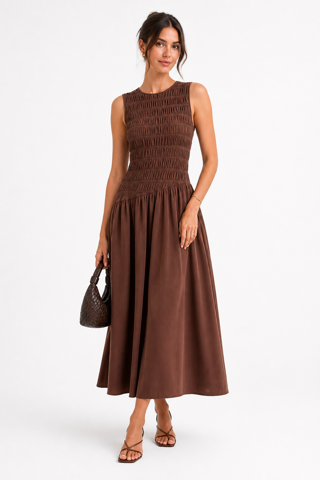 Robe midi sans manches texturée