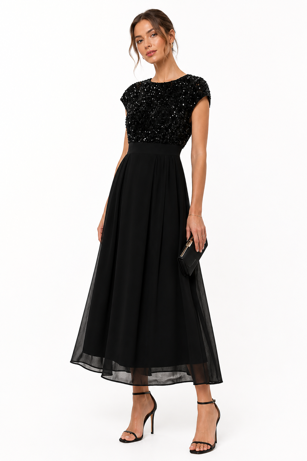 Robe longue fluide à sequins et coupe évasée