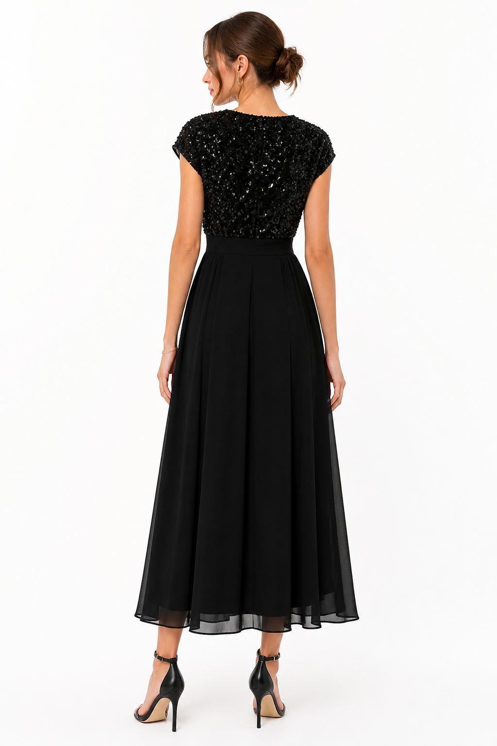 Robe longue fluide à sequins et coupe évasée