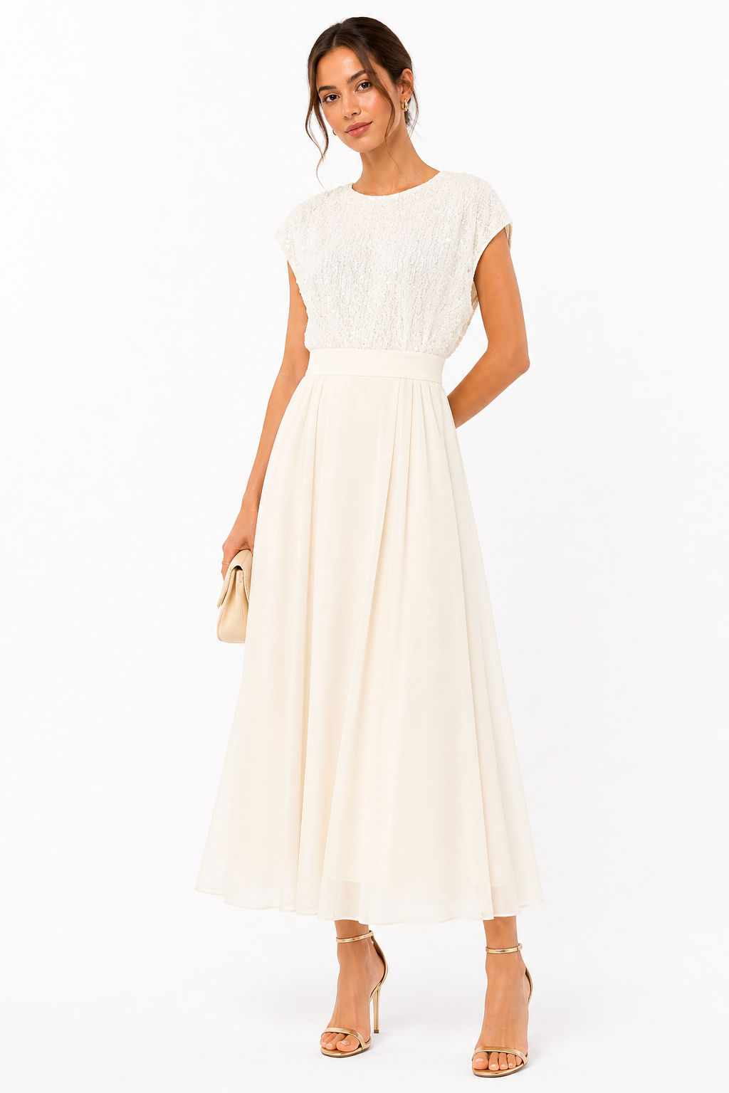 Robe longue fluide à sequins et coupe évasée