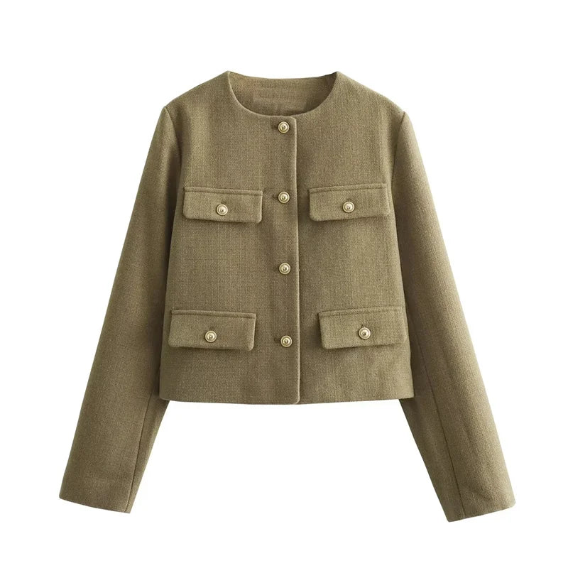 Veste courte structurée à boutons dorés