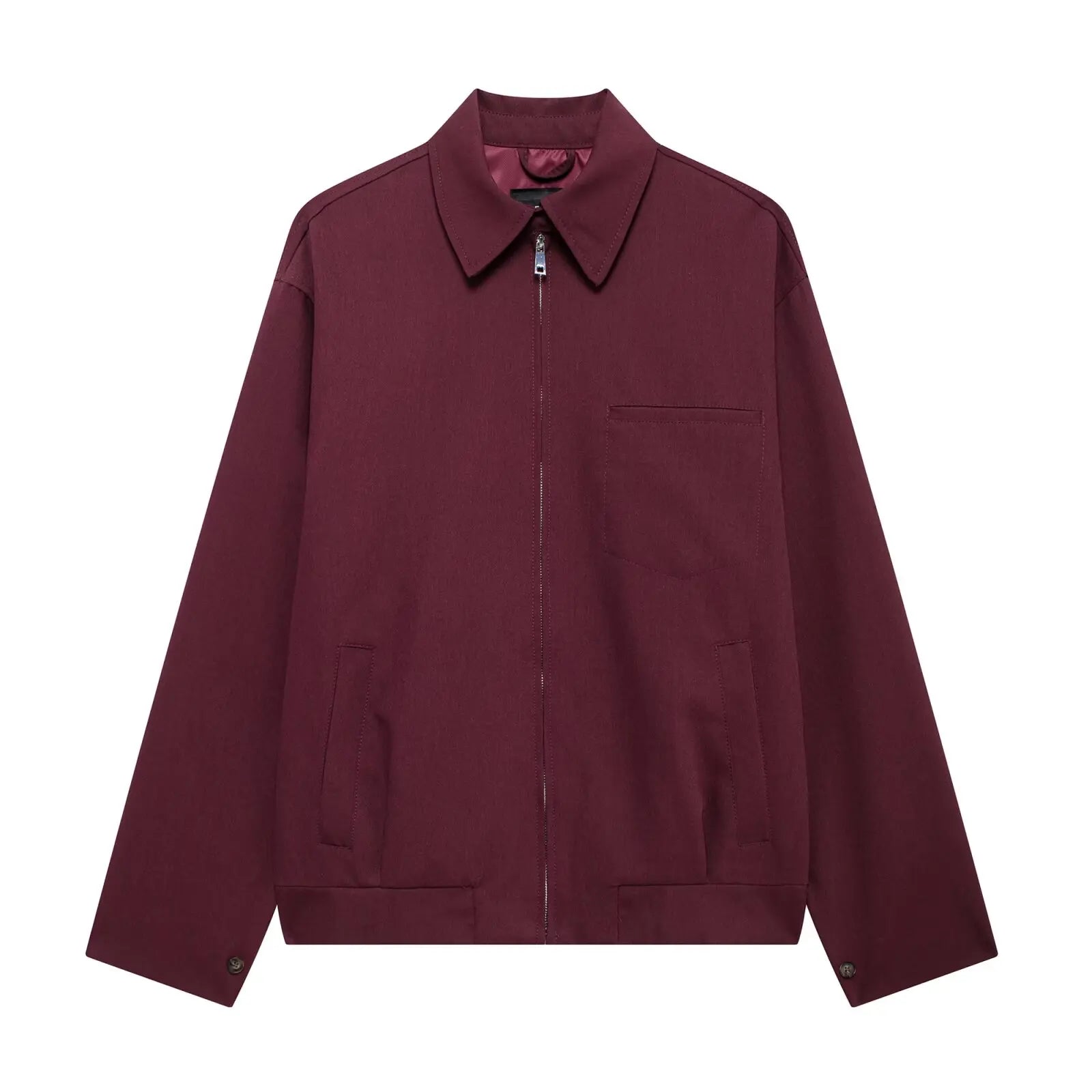 Veste zippée bordeaux à col structuré