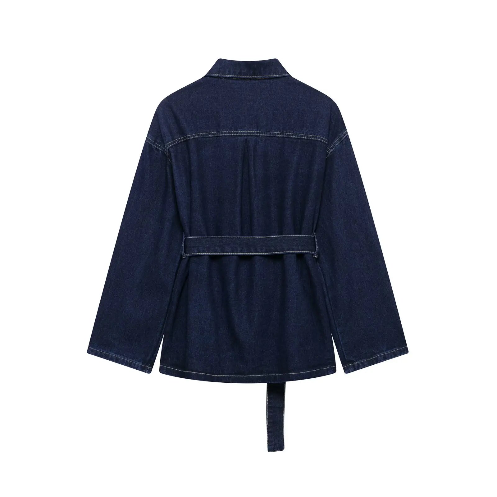 Veste en denim ceinturée bleu profond