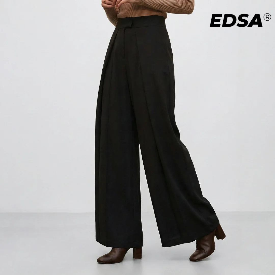 Pantalon large noir plissé