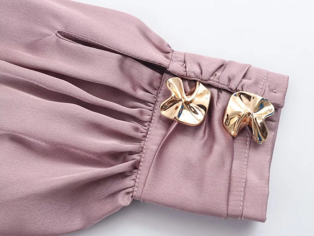 Blouse satinée à nœud lavande