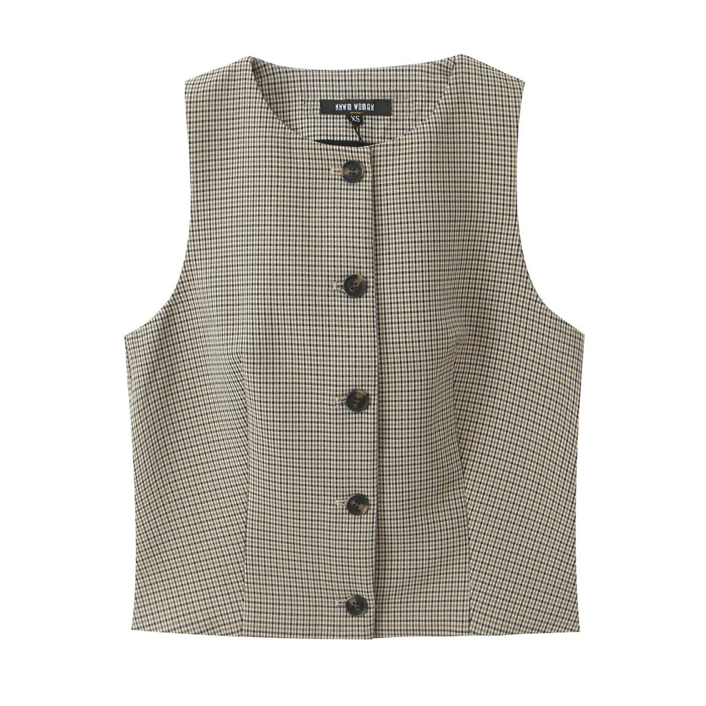 Ensemble pantalon large et top sans manches à carreaux