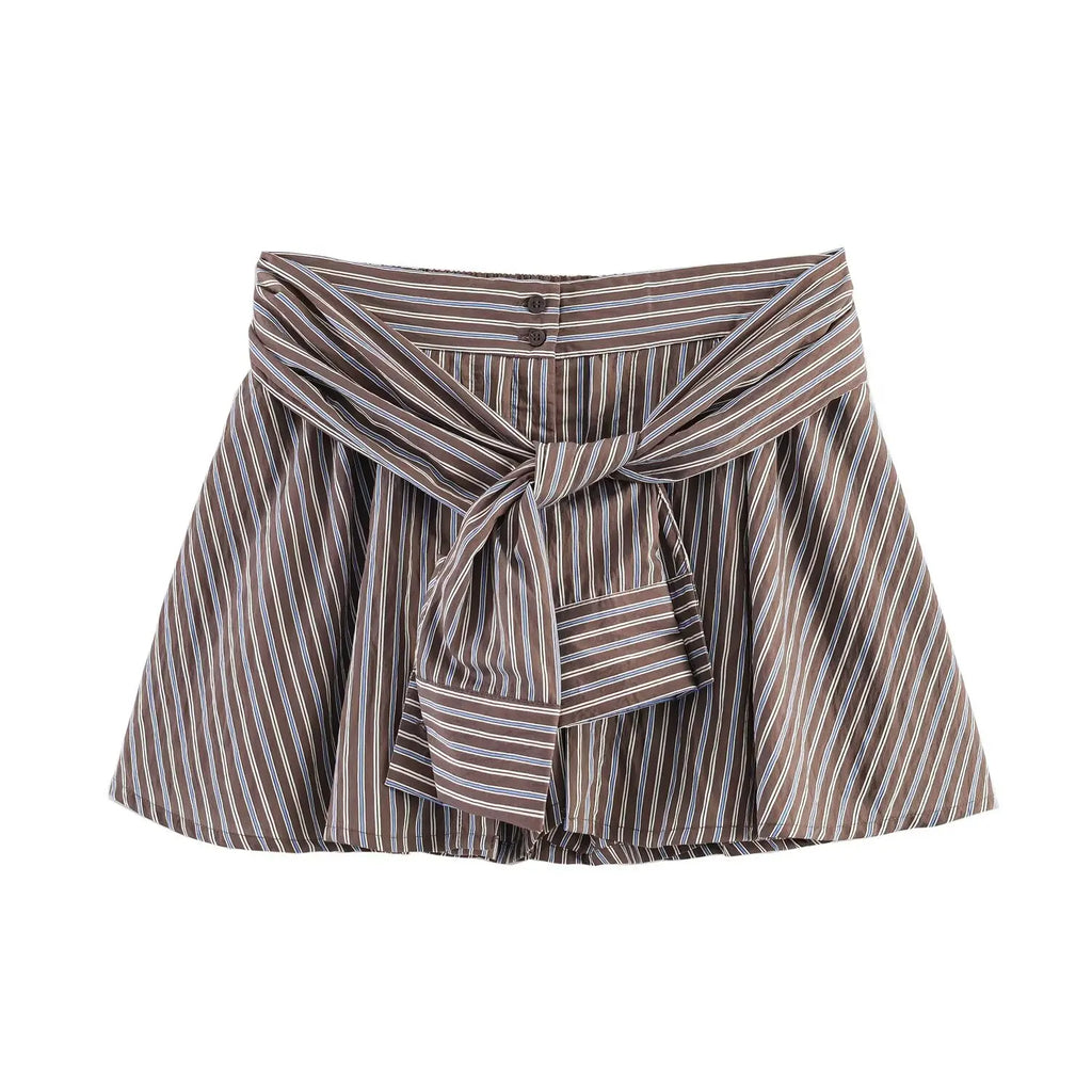 Short rayé taille haute à nœud