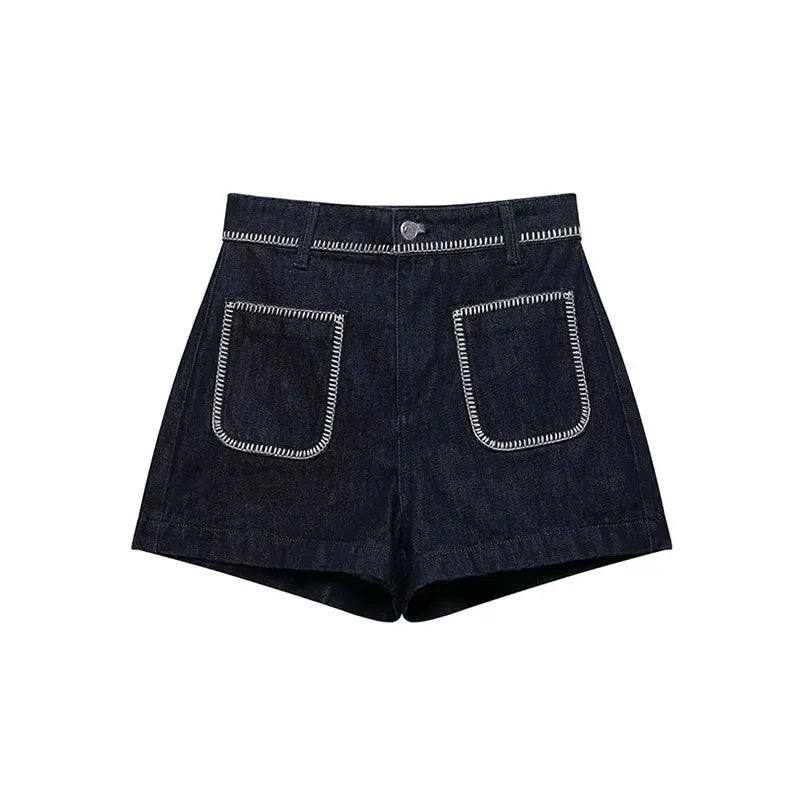 Short en denim structuré à poches