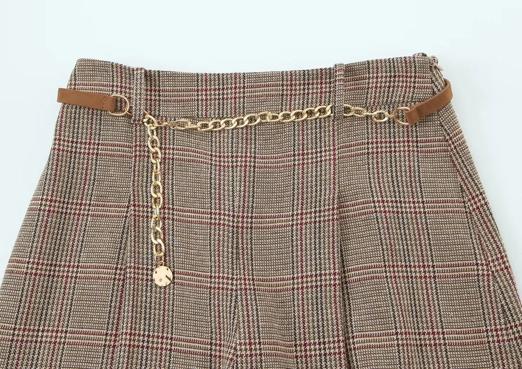 Pantalon pied-de-poule ceinturé