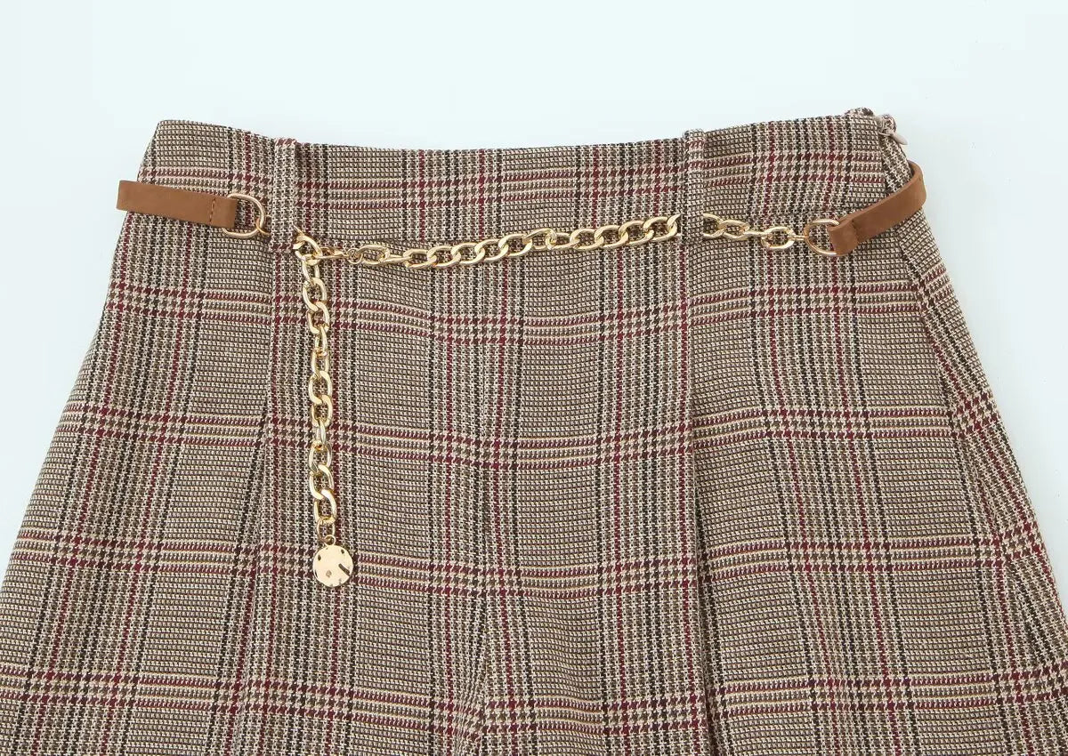Pantalon pied-de-poule ceinturé
