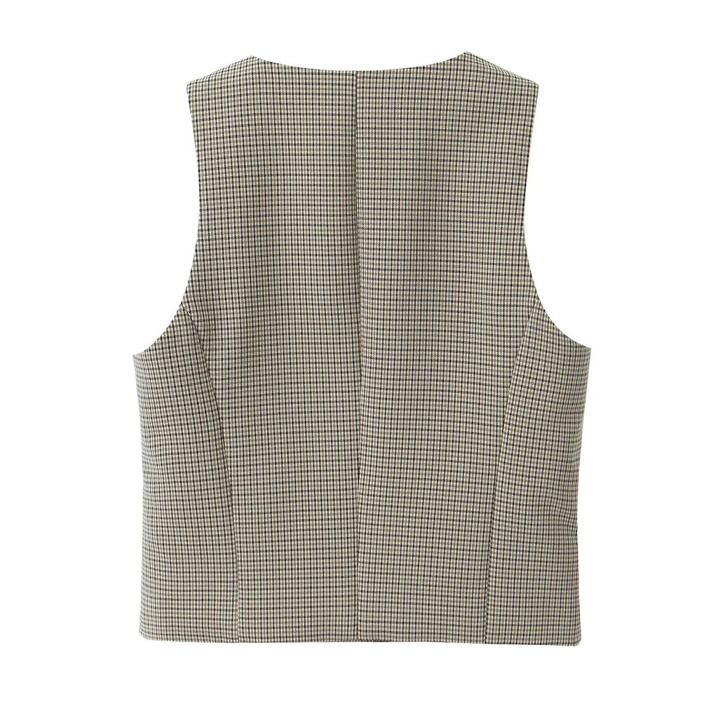 Ensemble pantalon large et top sans manches à carreaux