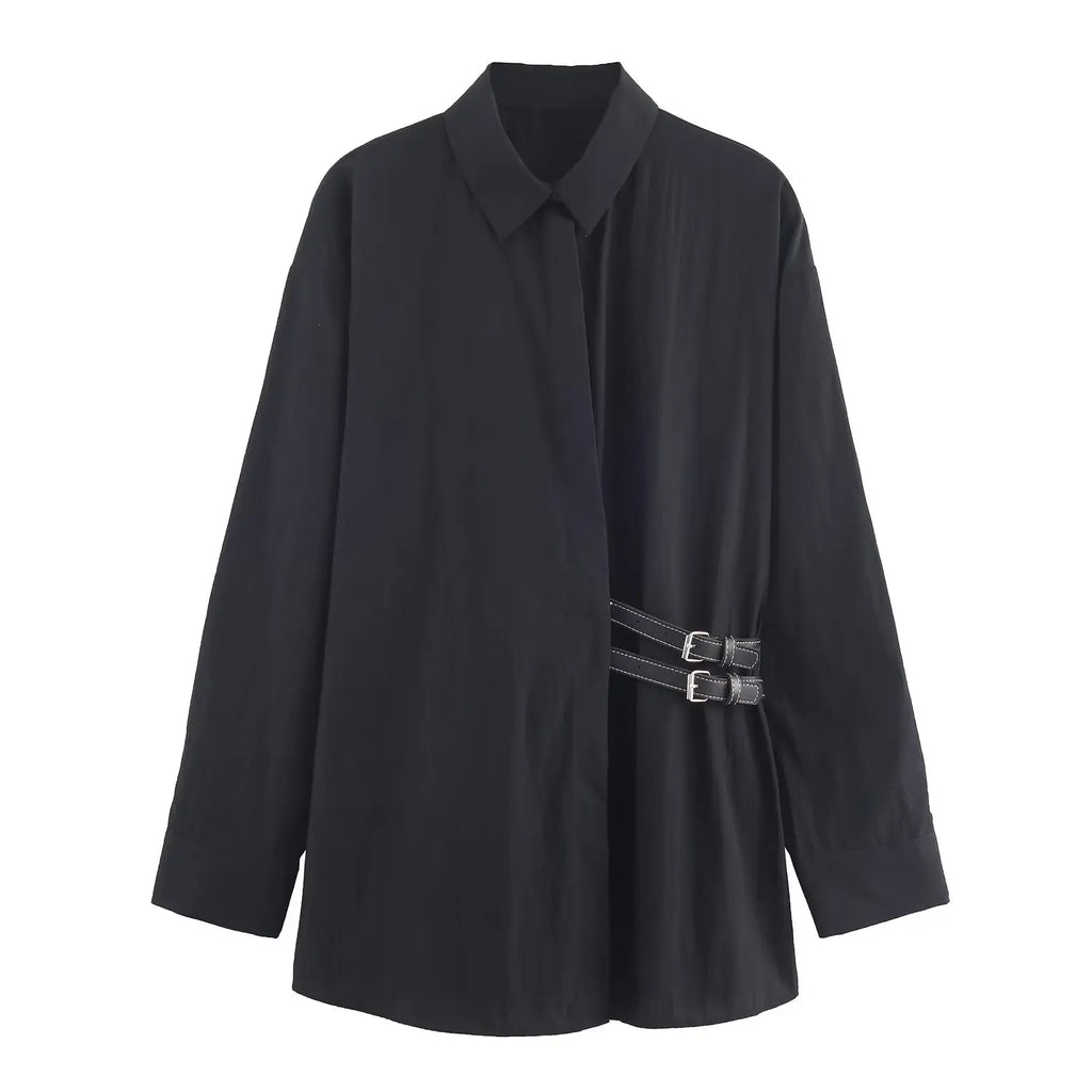 Chemise oversize noire à brides