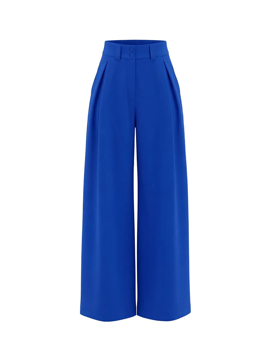 Ensemble blazer bleu luxe et pantalon large