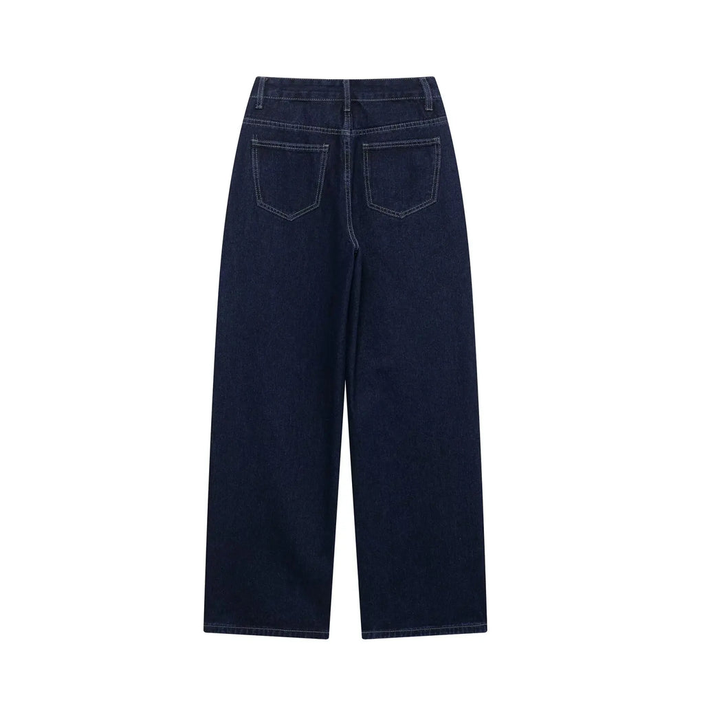 Jean large bleu profond à taille haute