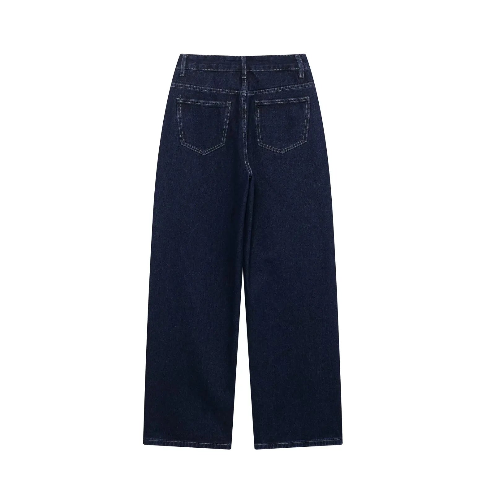 Jean large bleu profond à taille haute