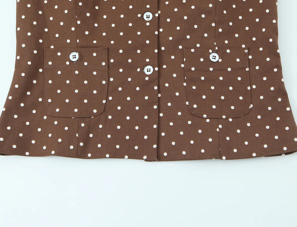 Chemise à pois chocolat boutonnée
