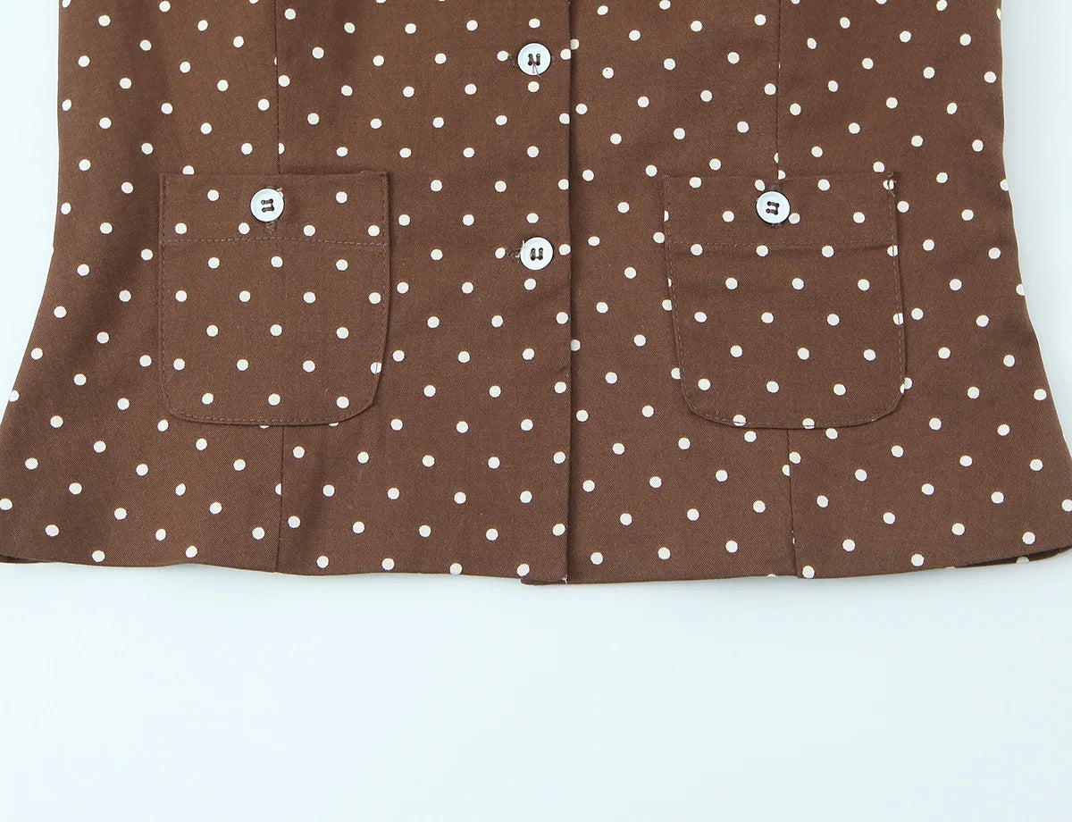 Chemise à pois chocolat boutonnée