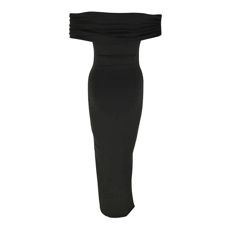 Robe longue épaules dénudées fendue noir