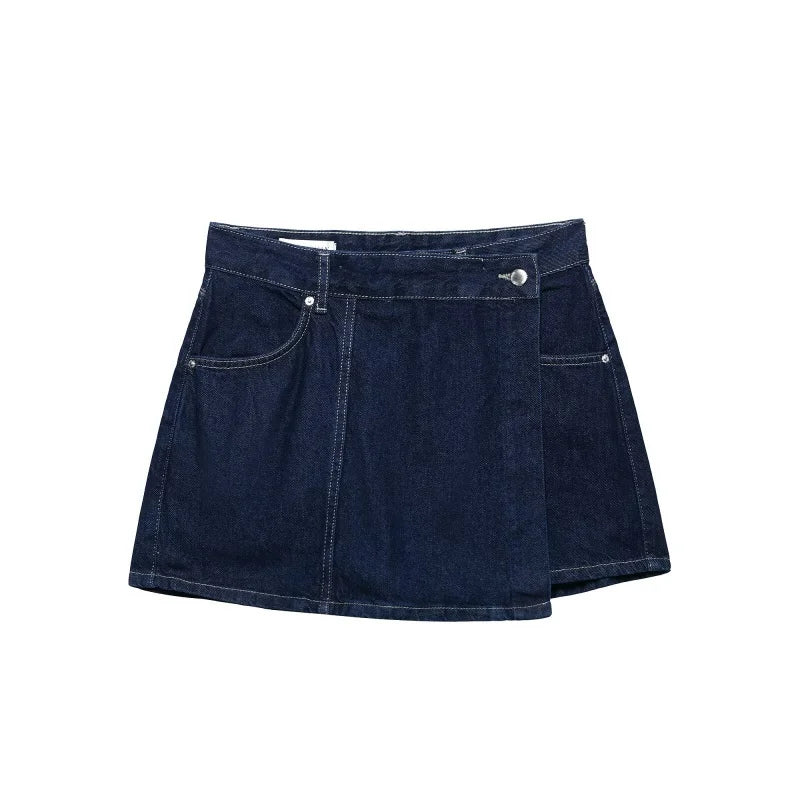 Jupe short en denim taille haute structurée