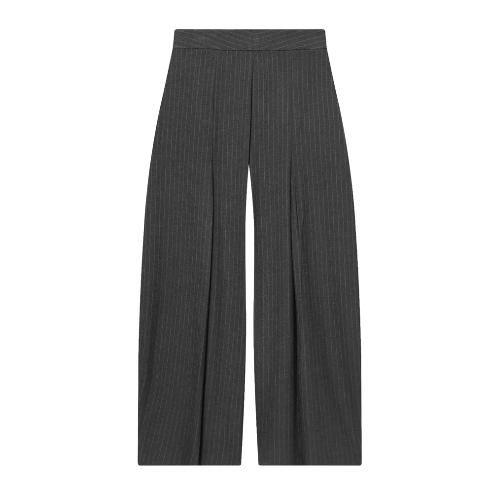 Pantalon large rayé gris taille haute