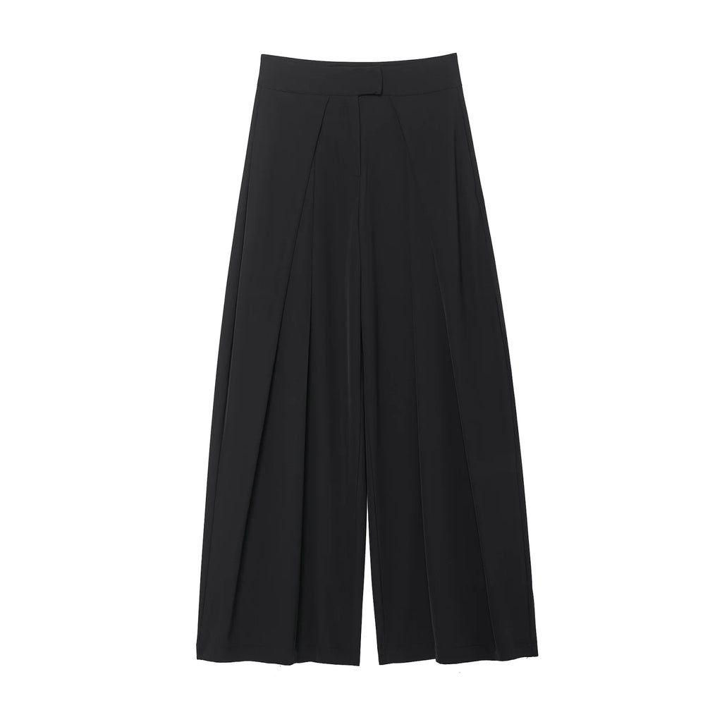 Pantalon large noir plissé