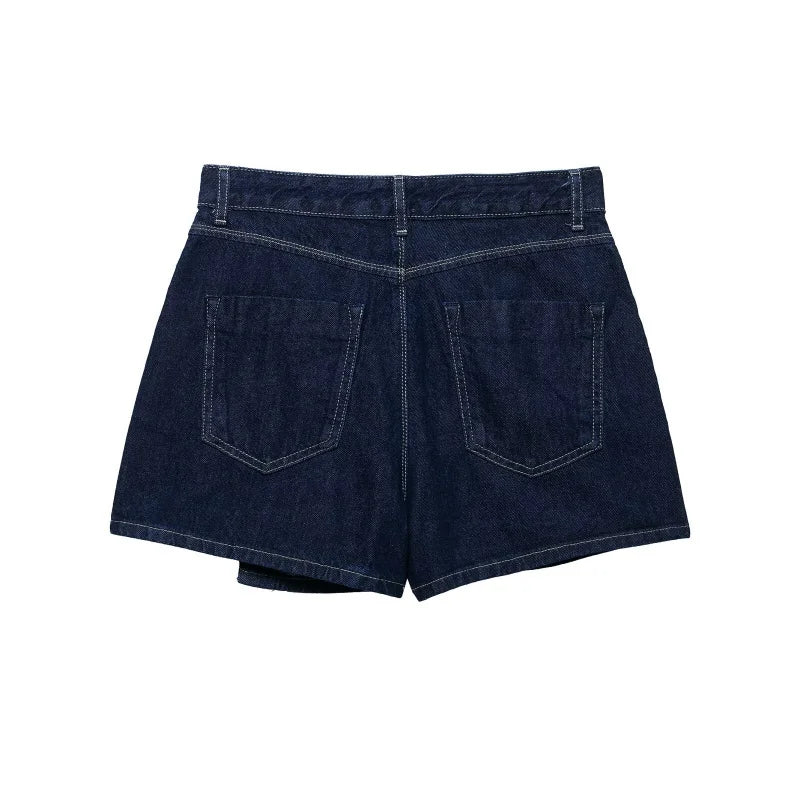 Jupe short en denim taille haute structurée