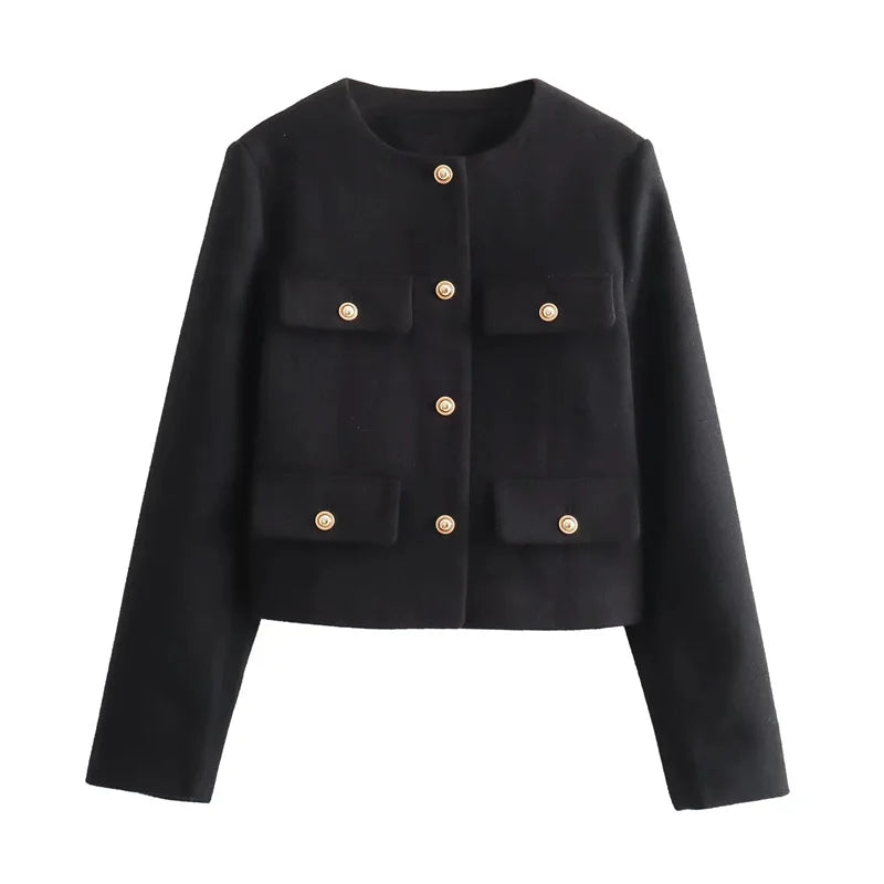 Veste courte structurée à boutons dorés