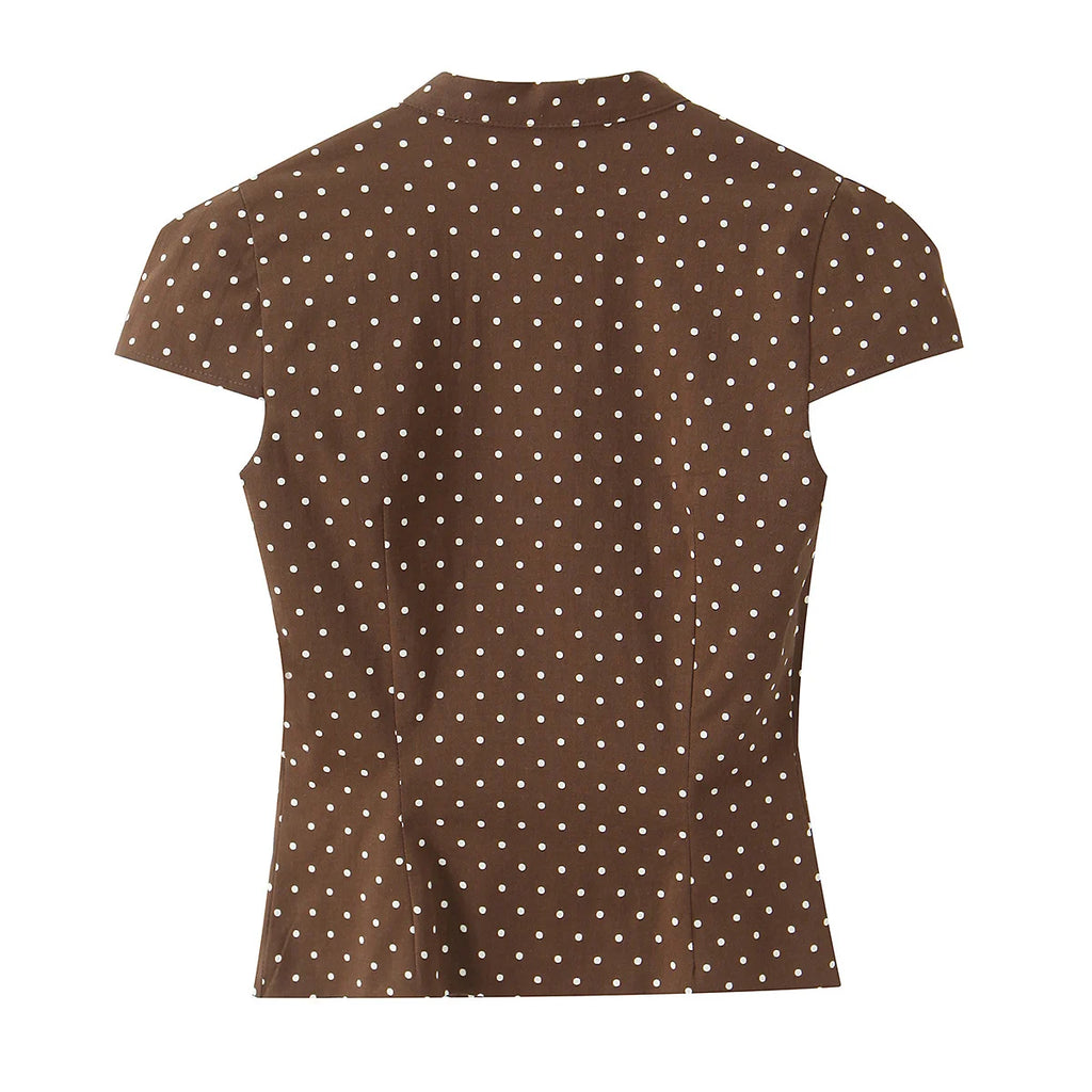 Chemise à pois chocolat boutonnée