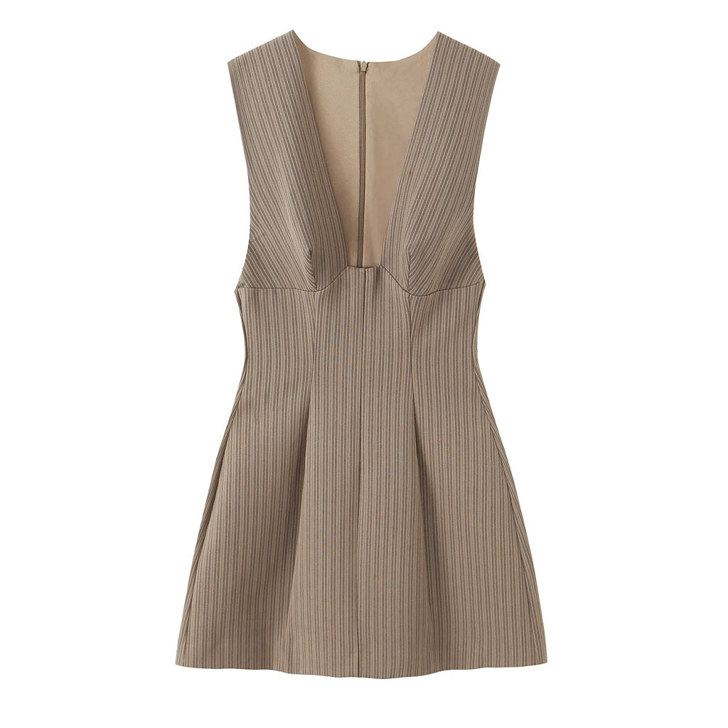 Robe courte rayée à col V