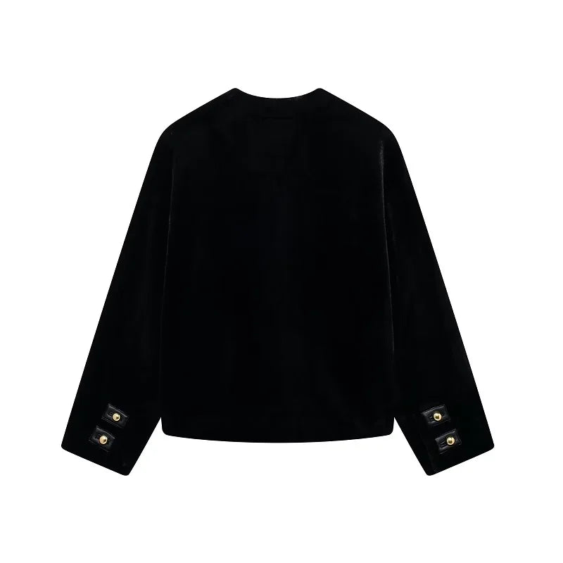 Veste courte en velours noir à boutons signature