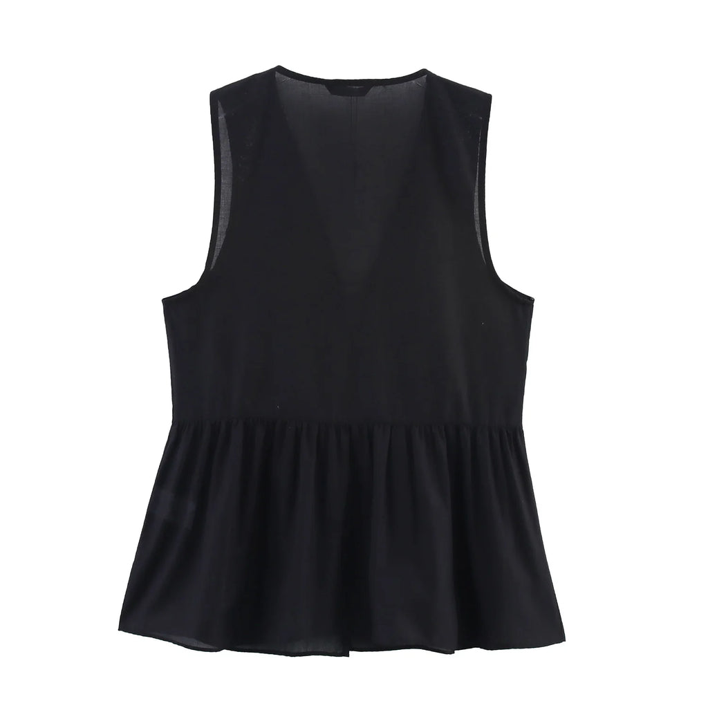 Blouse courte à col V boutonnée