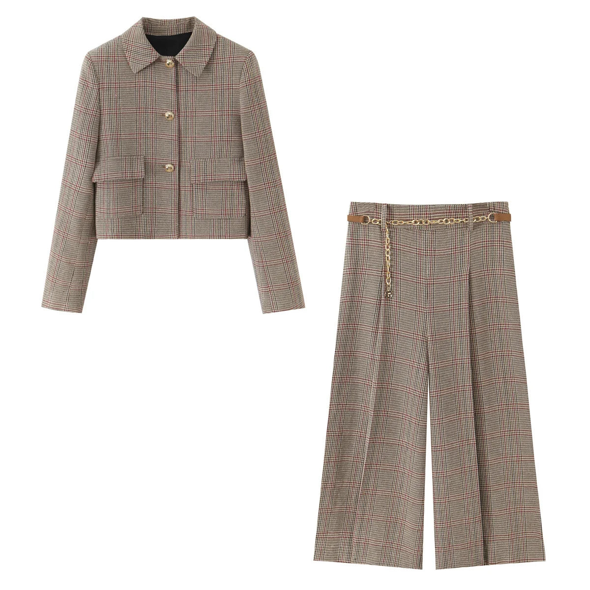 Ensemble blazer et pantalon pied-de-poule