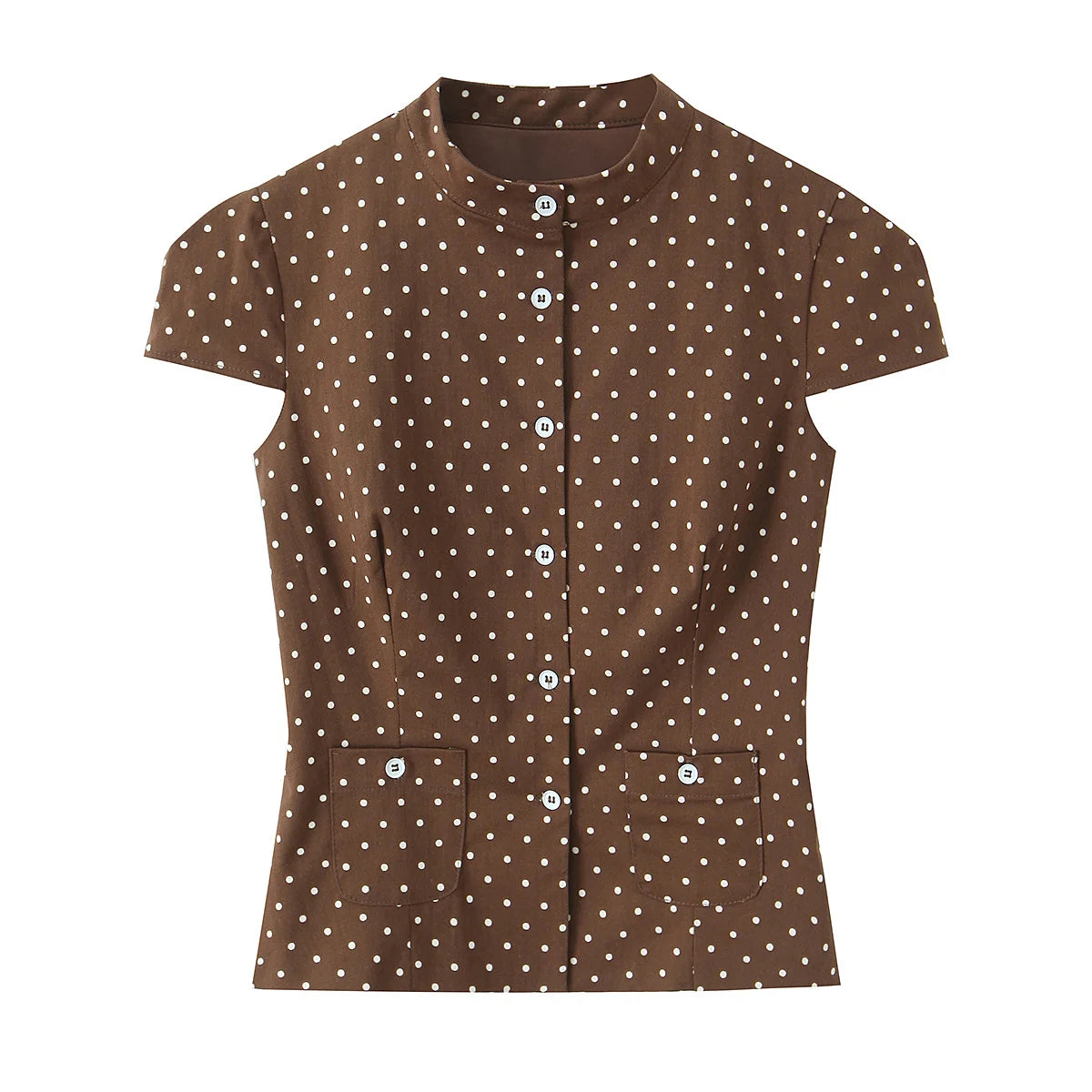 Chemise à pois chocolat boutonnée