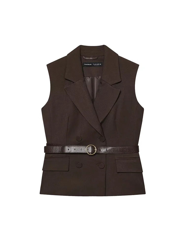 Ensemble pantalon droit et gilet tailleur ceinturé