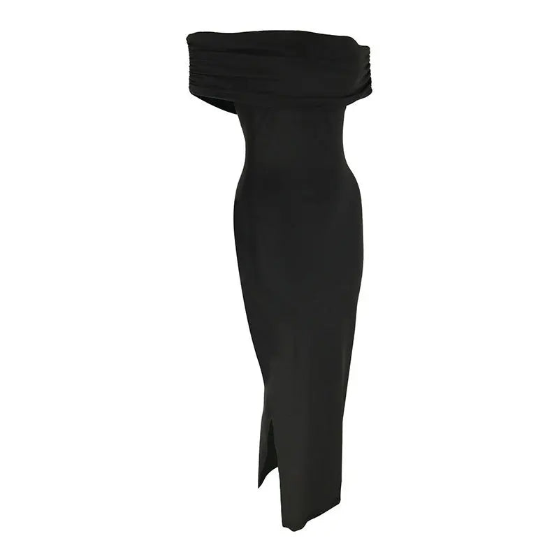Robe longue épaules dénudées fendue noir