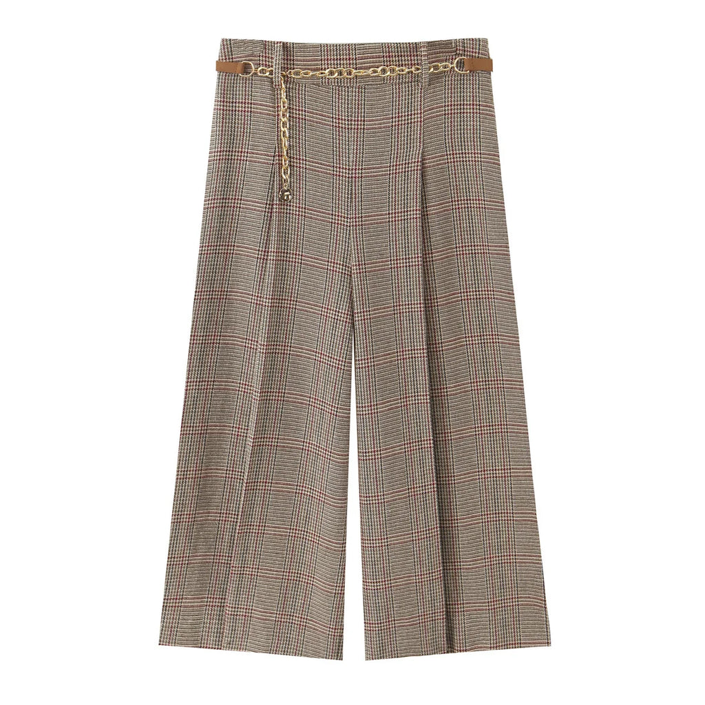 Pantalon pied-de-poule ceinturé